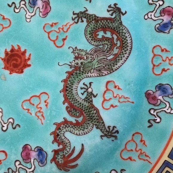 π CHINESE DRAGONS FAMILLE LOTUS Vintage 6 1/4β STAMPED Made 06 China 1 of 2 - Picture 3 of 16